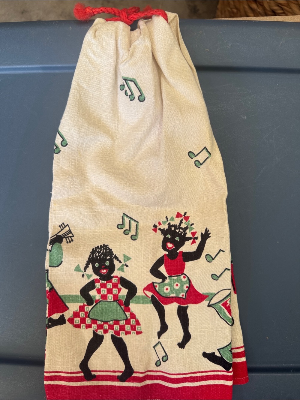 Cotton Drawstring Bag with Red & Green Musical Dance Print